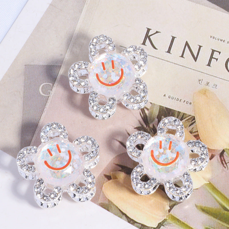 Wholesale 3D Smiley Flower Full Diamond Crystal Ball Straight Hole Beads DIY Accessories